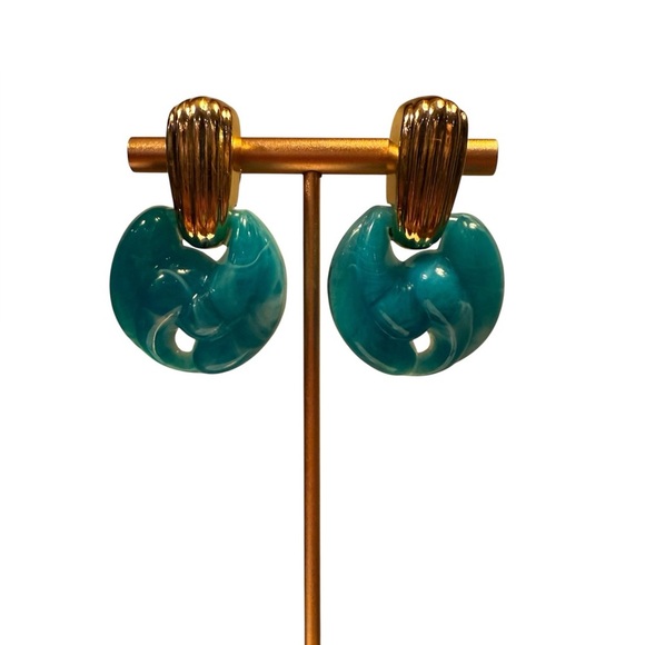 Vintage Gold and Turquoise/Blue 1.5” Drop Earrings - Picture 1 of 7